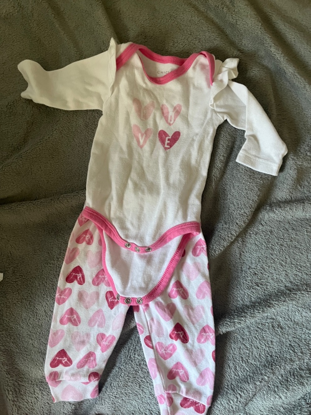 White & Pink Heart Baby Onesie and Pants Set
